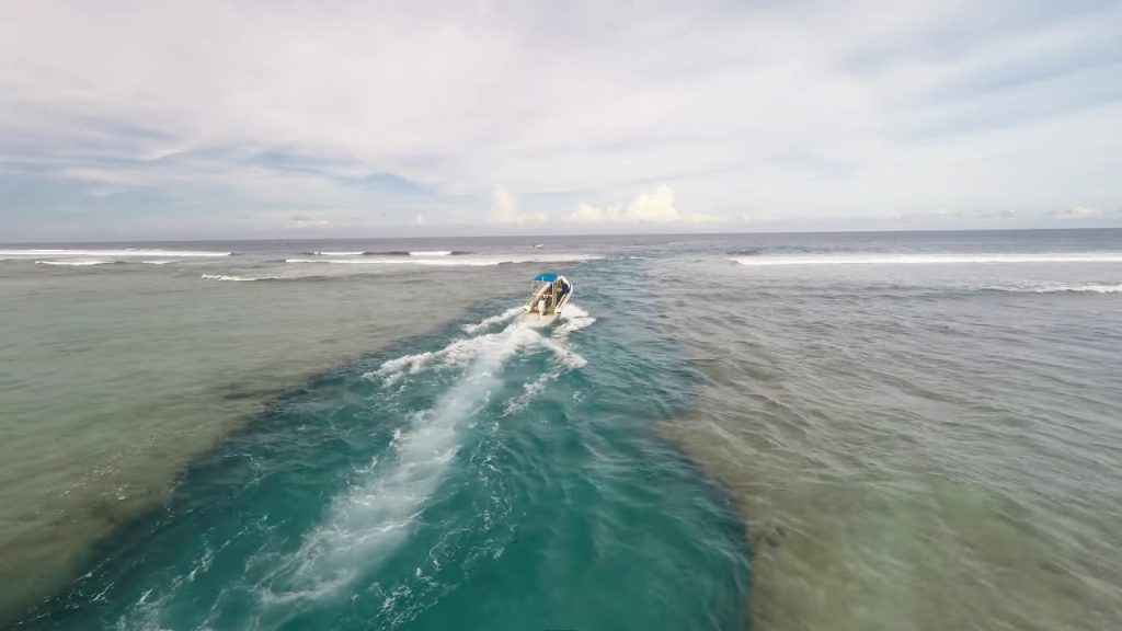 there is one deeper channel for smaller boats to enter up to beach